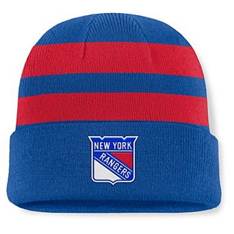 Men's Fanatics Blue/Red New York Rangers Fundamental Swipe Stripe Cuffed Knit Hat