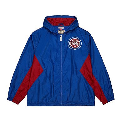 Men's Mitchell & Ness Blue Detroit Pistons Playmaker Full-Zip Hooded Windbreaker Jacket