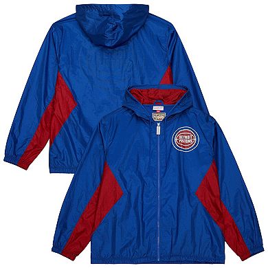 Men's Mitchell & Ness Blue Detroit Pistons Playmaker Full-Zip Hooded Windbreaker Jacket