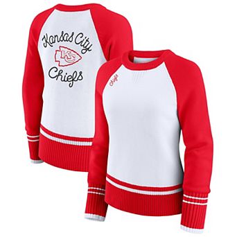 Women's WEAR by Erin Andrews White/Red Kansas City Chiefs Colorblock Raglan Sweater