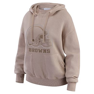 Women's WEAR by Erin Andrews Tan Cleveland Browns Washed Pullover Crewdie