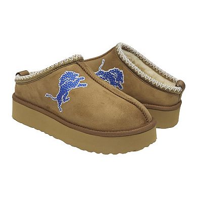 Women's Cuce Tan Detroit Lions Chestnut Slip On Boots with Crystal Logo