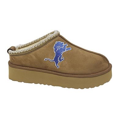Women's Cuce Tan Detroit Lions Chestnut Slip On Boots with Crystal Logo