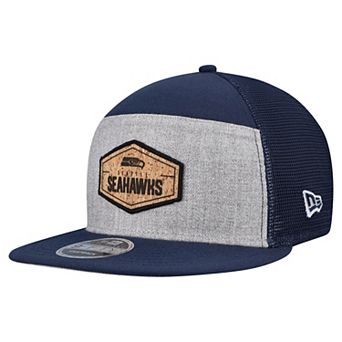 Men's New Era Gray/Navy Seattle Seahawks Cork Split Panel 9FIFTY Trucker Snapback Hat