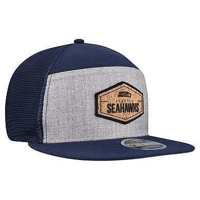 Men's New Era Gray/Navy Seattle Seahawks Cork Split Panel 9FIFTY Trucker Snapback Hat