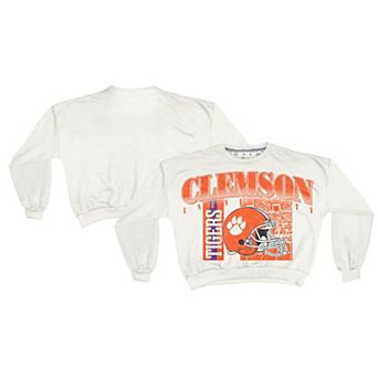 Women's Pressbox White Clemson Tigers Oversized Janice Retro Waist-Length Sweatshirt