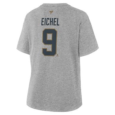 Women's Fanatics Jack Eichel Heather Gray Vegas Golden Knights Authentic Stack Name & Number T-Shirt