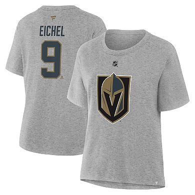 Women's Fanatics Jack Eichel Heather Gray Vegas Golden Knights Authentic Stack Name & Number T-Shirt