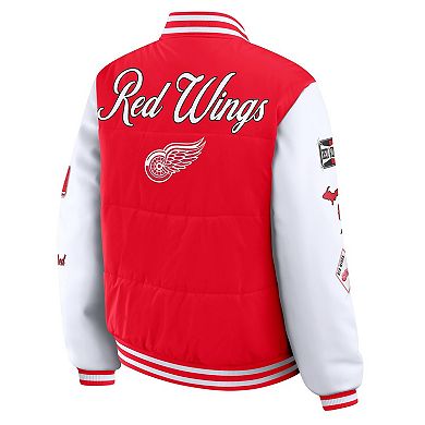 Women's WEAR by Erin Andrews Red/White Detroit Red Wings Varsity Full-Snap Puffer Jacket