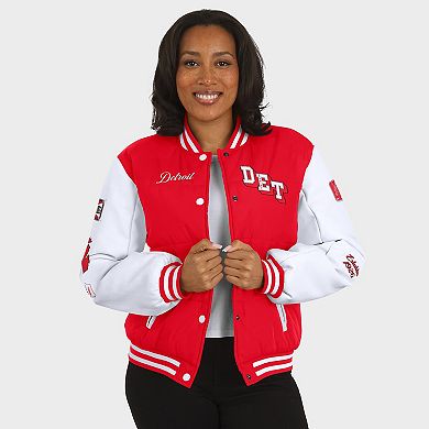 Women's WEAR by Erin Andrews Red/White Detroit Red Wings Varsity Full-Snap Puffer Jacket