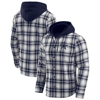 Men's Darius Rucker Collection by Fanatics Navy Dallas Cowboys Plaid Flannel Quilted Full-Snap Hooded Shacket