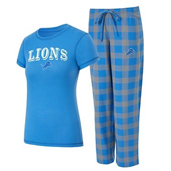 Women's Concepts Sport Blue/Gray Detroit Lions Plus Avondale T-Shirt & Pants Flannel PJ Set