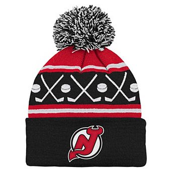 Preschool Black New Jersey Devils Faceoff Cuffed Knit Hat with Pom