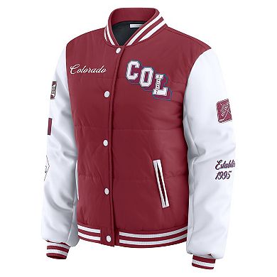 Women's WEAR by Erin Andrews Burgundy/White Colorado Avalanche Varsity Full-Snap Puffer Jacket