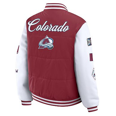 Women's WEAR by Erin Andrews Burgundy/White Colorado Avalanche Varsity Full-Snap Puffer Jacket