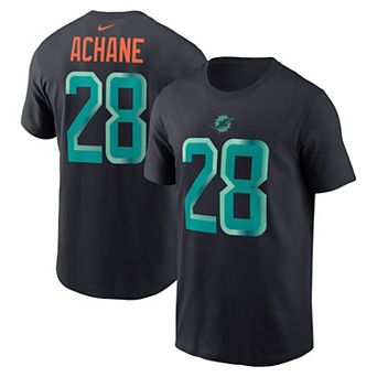 Men's Nike De ۪Von Achane Pitch Blue Miami Dolphins 2025 Rivalries Collection Player Name & Number T-Shirt