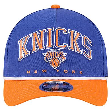 Men's New Era Blue New York Knicks Bold Arch COOLERA 9FORTY A-Frame M-Crown Adjustable Hat