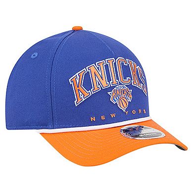 Men's New Era Blue New York Knicks Bold Arch COOLERA 9FORTY A-Frame M-Crown Adjustable Hat
