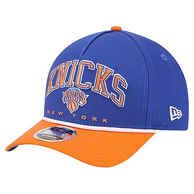 Men's New Era Blue New York Knicks Bold Arch COOLERA 9FORTY A-Frame M-Crown Adjustable Hat