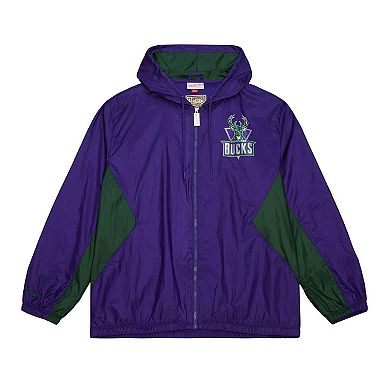 Men's Mitchell & Ness Purple Milwaukee Bucks Playmaker Full-Zip Hooded Windbreaker Jacket