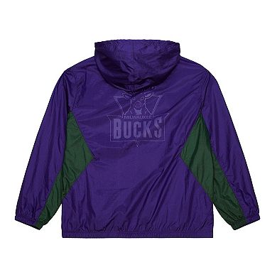 Men's Mitchell & Ness Purple Milwaukee Bucks Playmaker Full-Zip Hooded Windbreaker Jacket