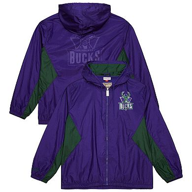 Men's Mitchell & Ness Purple Milwaukee Bucks Playmaker Full-Zip Hooded Windbreaker Jacket