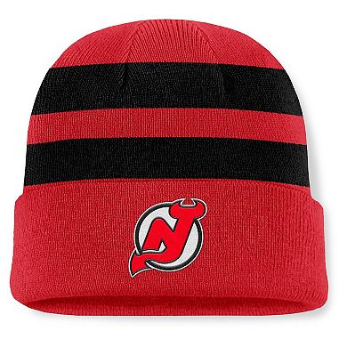 Men's Fanatics Red/Black New Jersey Devils Fundamental Swipe Stripe Cuffed Knit Hat