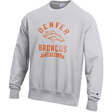 Men's Champion Heather Gray Denver Broncos Reverse Weave Fleece Pullover Sweatshirt