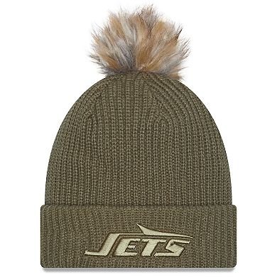 Women's New Era Dark Green New York Jets 2025 Salute to Service Cuffed Knit Hat with Pom