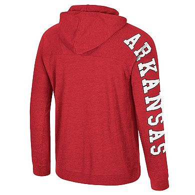 Men's Colosseum Cardinal Arkansas Razorbacks Back in Business Long Sleeve Raglan Hooded T-Shirt