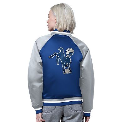 Women's Starter Royal/Silver Indianapolis Colts Satin Full-Snap Vintage Varsity Jacket