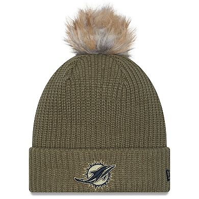 Women's New Era Dark Green Miami Dolphins 2025 Salute to Service Cuffed Knit Hat with Pom