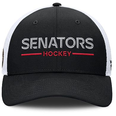 Men's Fanatics Black/White Ottawa Senators Authentic Pro Rink Lockup Adjustable Trucker Hat