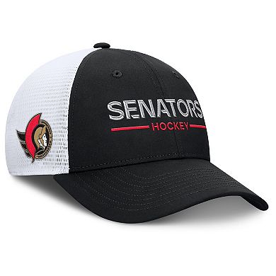 Men's Fanatics Black/White Ottawa Senators Authentic Pro Rink Lockup Adjustable Trucker Hat