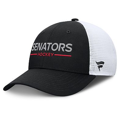 Men's Fanatics Black/White Ottawa Senators Authentic Pro Rink Lockup Adjustable Trucker Hat