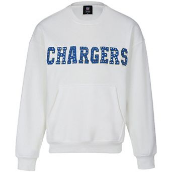 Women's Cuce White Los Angeles Chargers Chenille Jeweled Sweatshirt