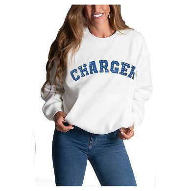 Women's Cuce White Los Angeles Chargers Chenille Jeweled Sweatshirt