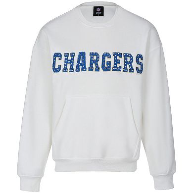 Women's Cuce White Los Angeles Chargers Chenille Jeweled Sweatshirt