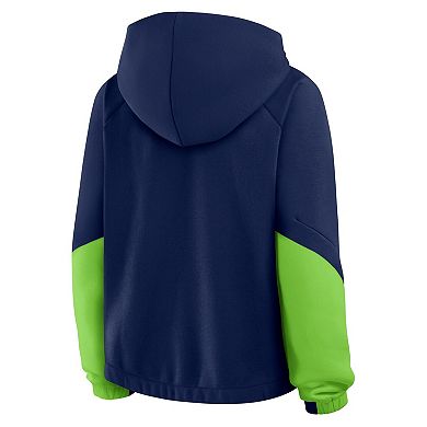 Women's Fanatics College Navy Seattle Seahawks Oversized Redzone Bubble Screen Pullover Hoodie