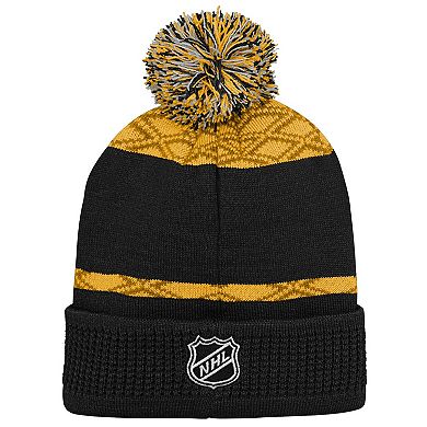 Youth Outerstuff Gold Boston Bruins Puck Pattern Cuffed Knit Hat with Pom