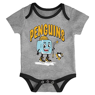 Infant & Newborn Outerstuff Pittsburgh Penguins Triple Header Three-Piece Bodysuit Set