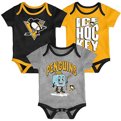Infant & Newborn Outerstuff Pittsburgh Penguins Triple Header Three-Piece Bodysuit Set
