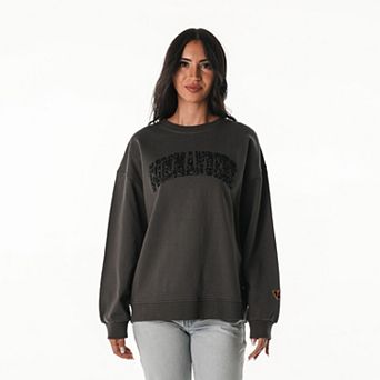 Women's The Wild Collective Charcoal Washington Commanders Rock Crystal Oversized Crewneck Sweatshirt