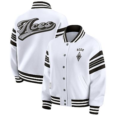 Women's WEAR by Erin Andrews White/Black Las Vegas Aces Plus Size Full-Snap Fleece Sweatshirt Jacket