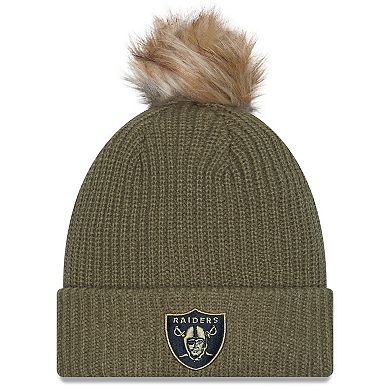 Women's New Era Dark Green Las Vegas Raiders 2025 Salute to Service Cuffed Knit Hat with Pom