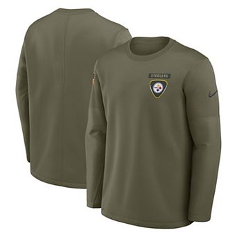 Men's Nike Olive Pittsburgh Steelers 2025 Salute to Service Sideline Coaches Therma-FIT Long Sleeve Shirt