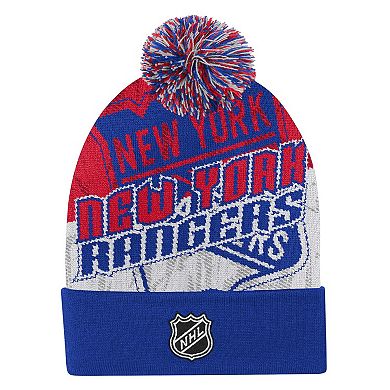Youth Outerstuff Royal New York Rangers New Edge Cuffed Knit Hat with Pom