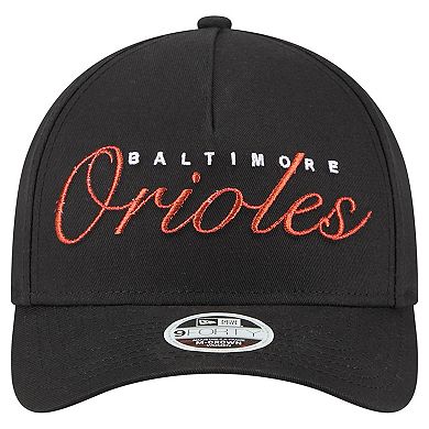 Women's New Era Black Baltimore Orioles Metallic A-Frame 9FORTY Adjustable Hat