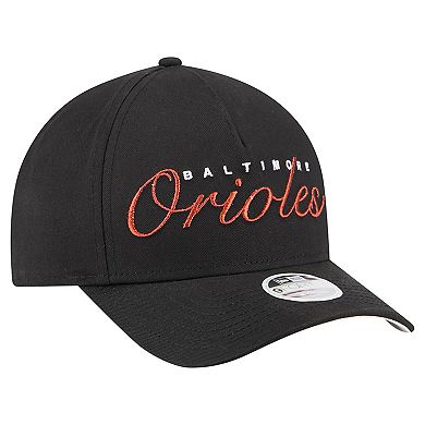 Women's New Era Black Baltimore Orioles Metallic A-Frame 9FORTY Adjustable Hat