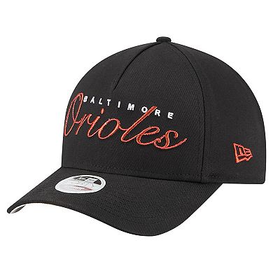 Women's New Era Black Baltimore Orioles Metallic A-Frame 9FORTY Adjustable Hat